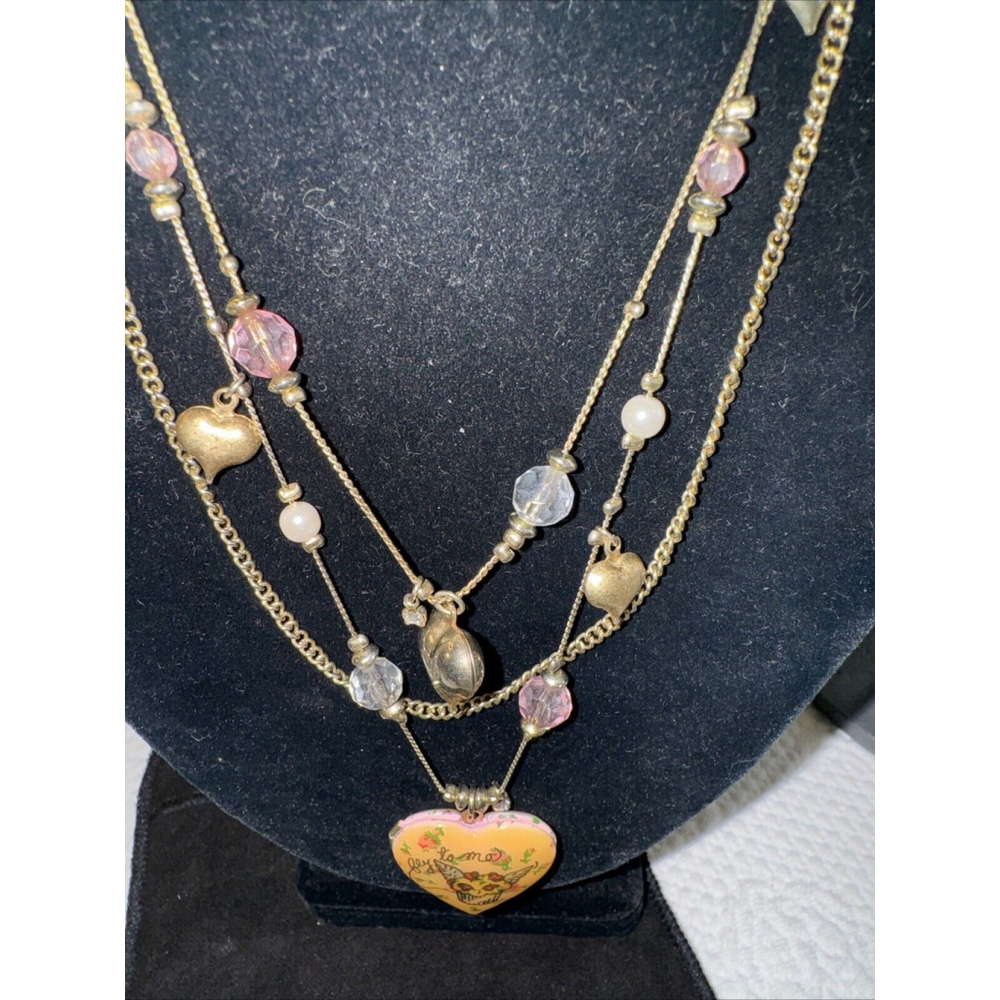 Betsey Johnson Tea Party Heart Locket Pearl Necklace Rare - Picture 3 of 9